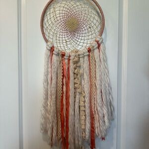 Handcrafted Boho Dreamcatcher Wall Hanging - Cream & Coral